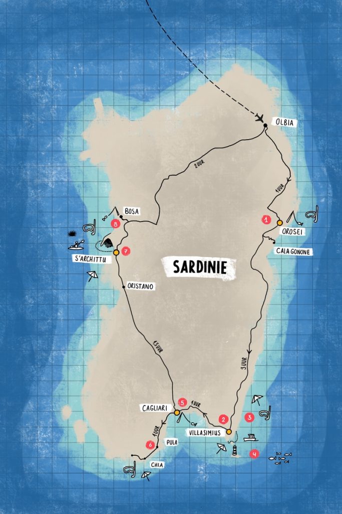 Route getekend Sardinië